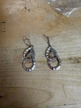 Hammered Silver Double Loop Dangle Earrings